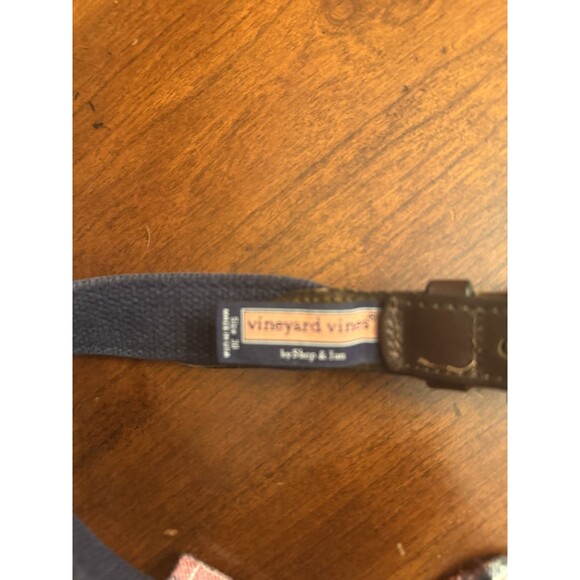 Vineyard Vines Canvas Club Belt Mens 30 Blue Whales USA Leather Preppy Nautical main image 4